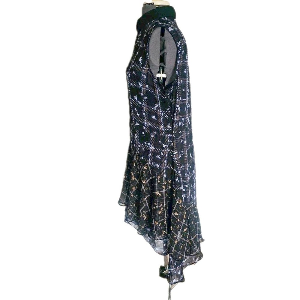 Simply Vera 90s dress size xl floral sleeveless collared sheer hilow plaid black - Picture 3 of 12